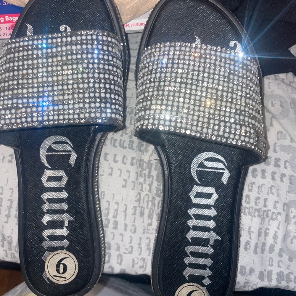 Black and Silver Women's Slide Sandals